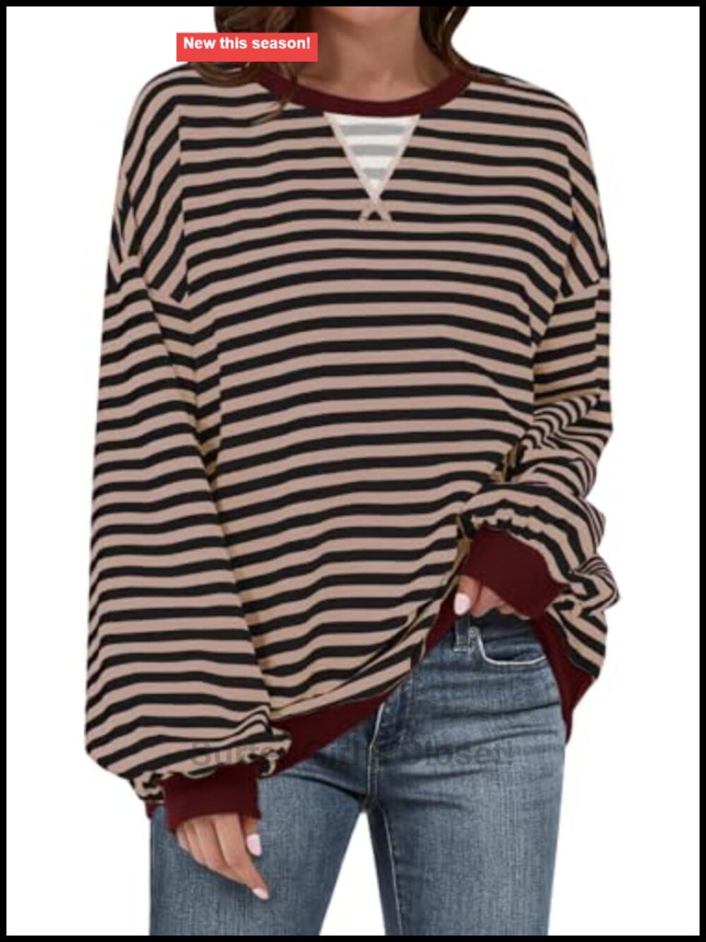 Oversized Striped Crewneck Sweatshirt Long Sleeve Casual Pullover